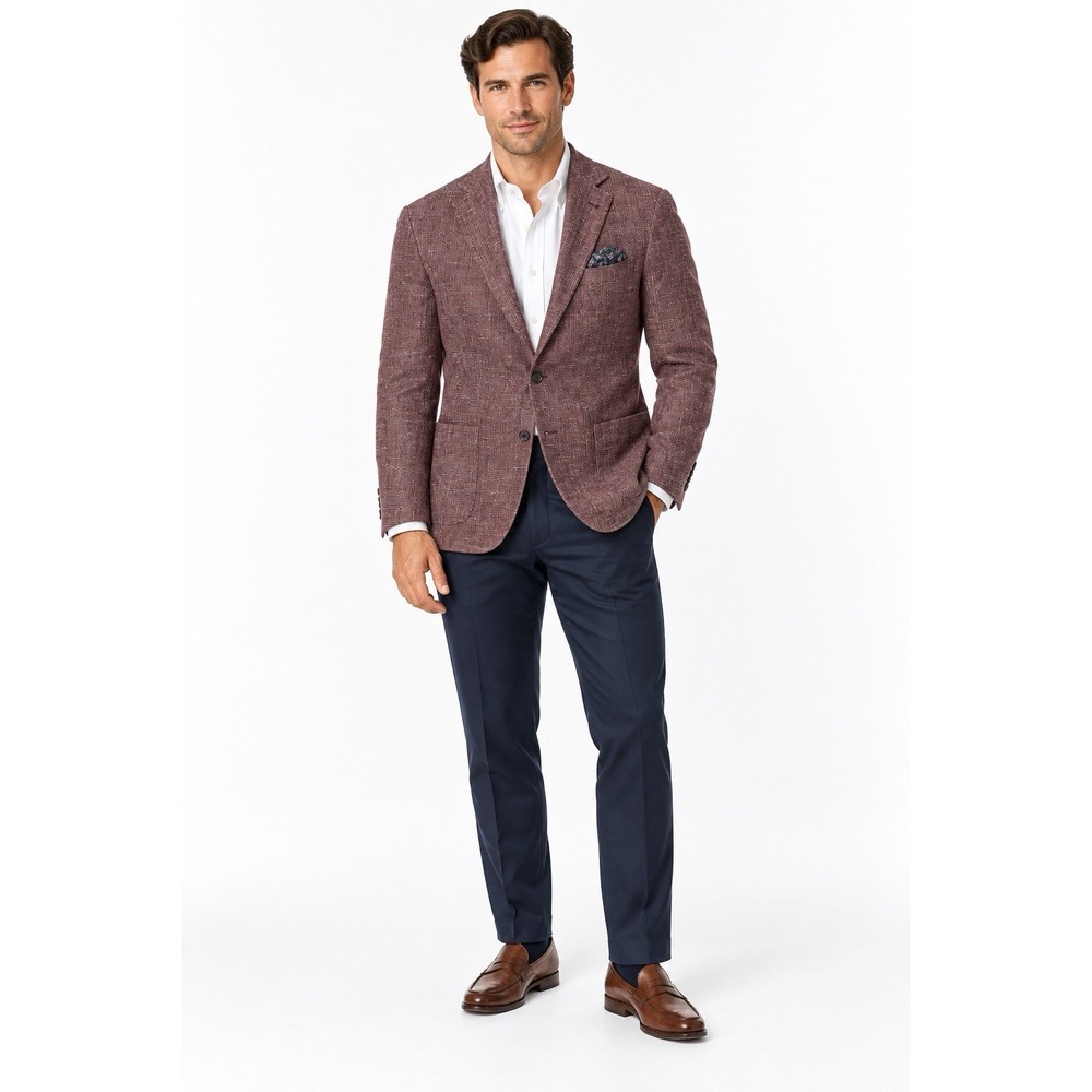 Joseph Abboud Heritage Sport Coat 38S Burgundy Guabello Wool Linen Blazer NWOT